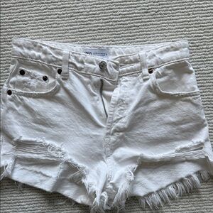 Zara White Distressed Jean Shorts
